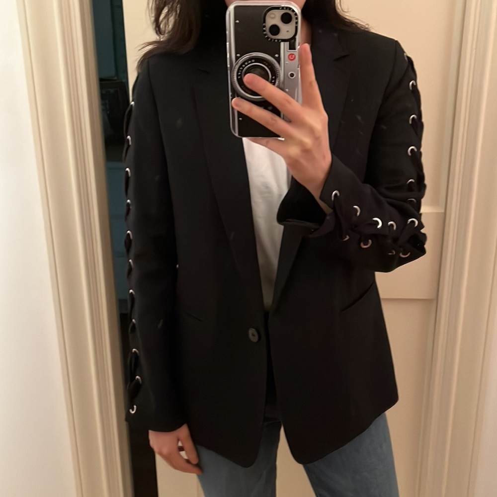 Sandro Black Blazer with Lace-Up Sleeve Detail - Picture 3 of 3